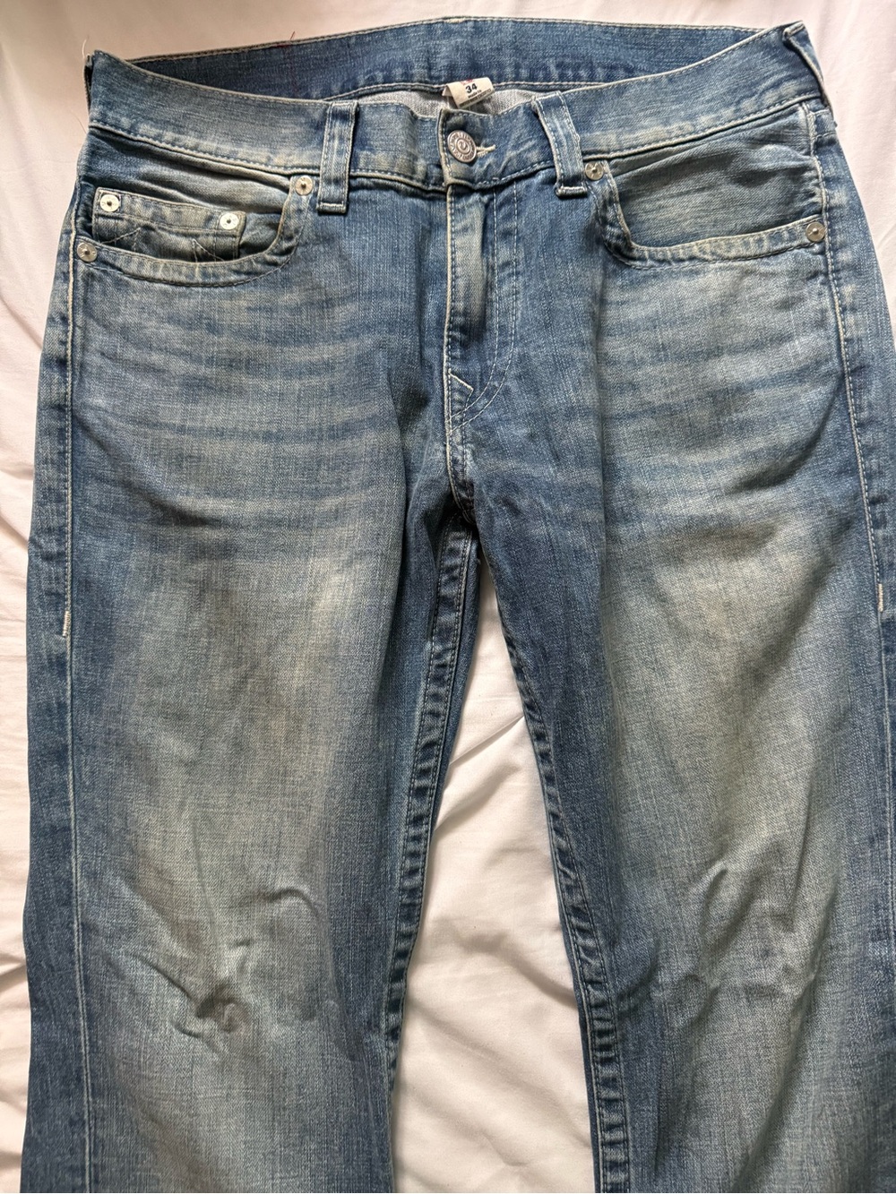 True Religion Men's Light Blue Washed Straight Jeans